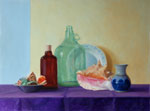 still life with bottles and shells, oil, 16x18, (40x45 cm)